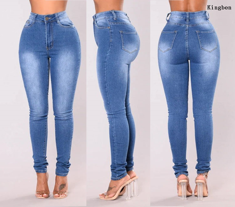 OEM ODM Women Denim Pencil Pants Custom Logo High Quality Washed Straight Skinny Fitting High Waist Plus Size Women's Jeans Manufacturer