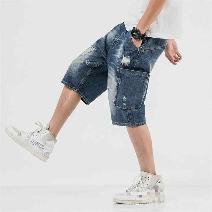OEM ODM Wholesale Customized Men Zipper Fly Loose Fit 100%Cotton Denim Shorts Jean Factory