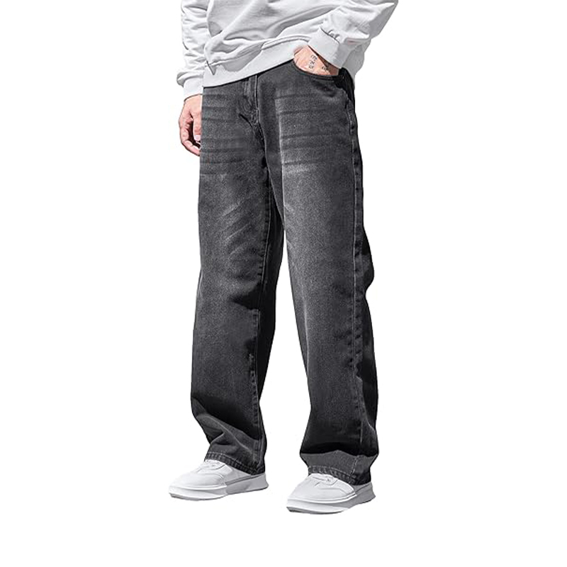 OEM ODM Fashion Custom Oversized Jeans Men Wide Straight Jeans Men 100% Cotton Leg Loose Long Denim Pants Baggy Jeans
