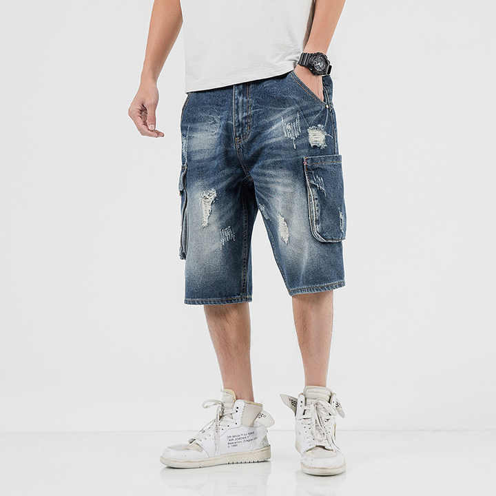 OEM ODM Wholesale Customized Men Zipper Fly Loose Fit 100%Cotton Denim Shorts Jean Factory