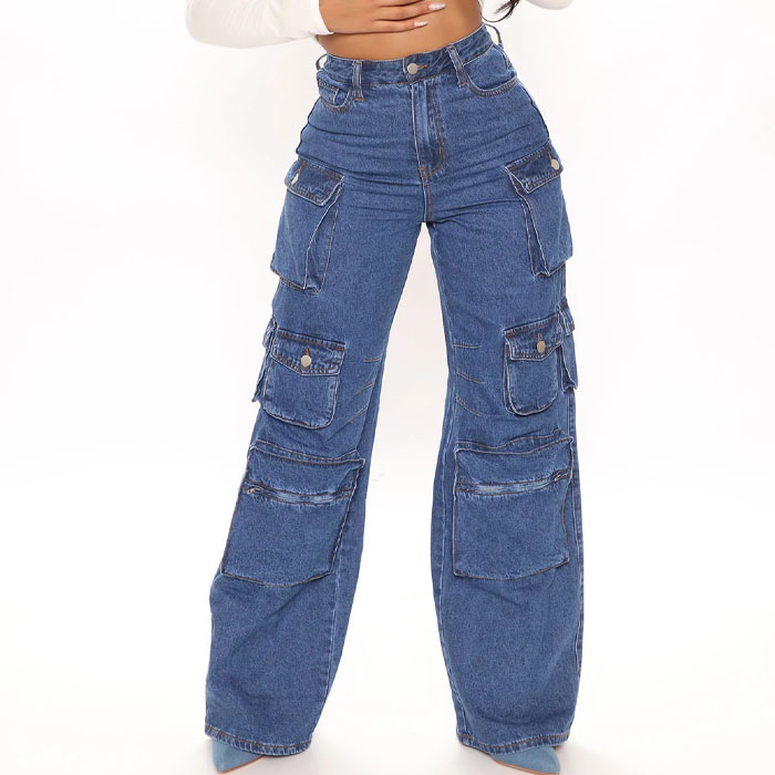 Welcome OEM ODM Multi-Color Stacked Jeans Women Trendy Multi-Pockets Jeans Women Cargo Pants New Arrival Wholesale Jeans Denim For Women