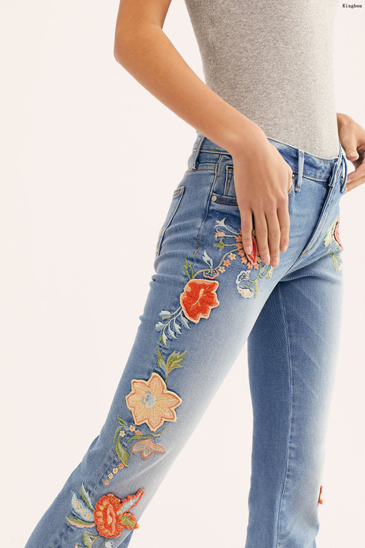 OEM ODM Fashion Inwrought Wide Leg Denim Pants Washed Perforated Denim Flare Pants Women High Waist Bell Bottoms Jeans Manufacturer