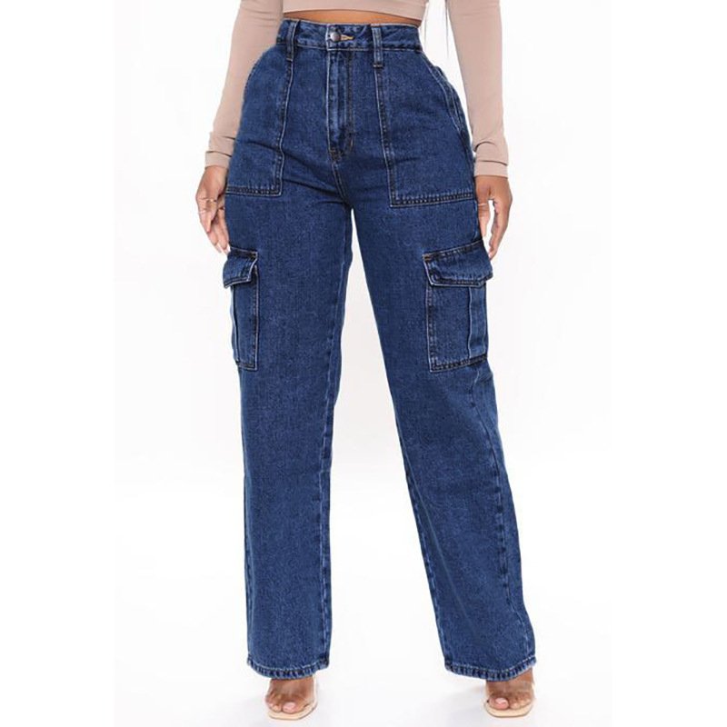 OEM ODM New Multi-Pocket Denim Cargo Pants Ladies Jean Pants Baggy Wide Leg Jeans Woman Cargo Trousers Jeans Factory
