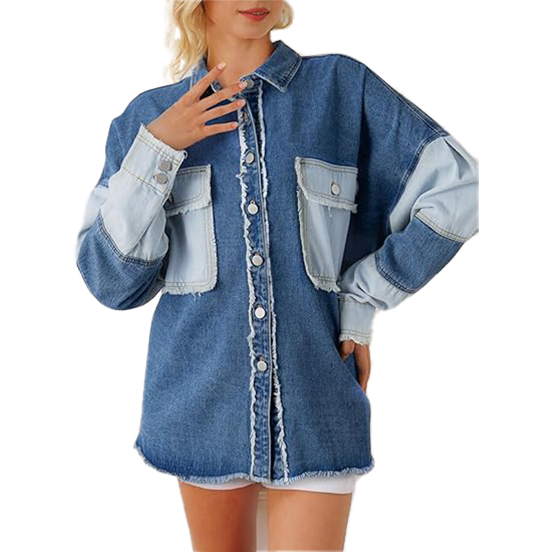 OEM ODM Women Shirt Casual Long Sleeve Denim Women's Blouse Clothes Loose Comfortable Tops Fashion Female Shirt Jeans Factory