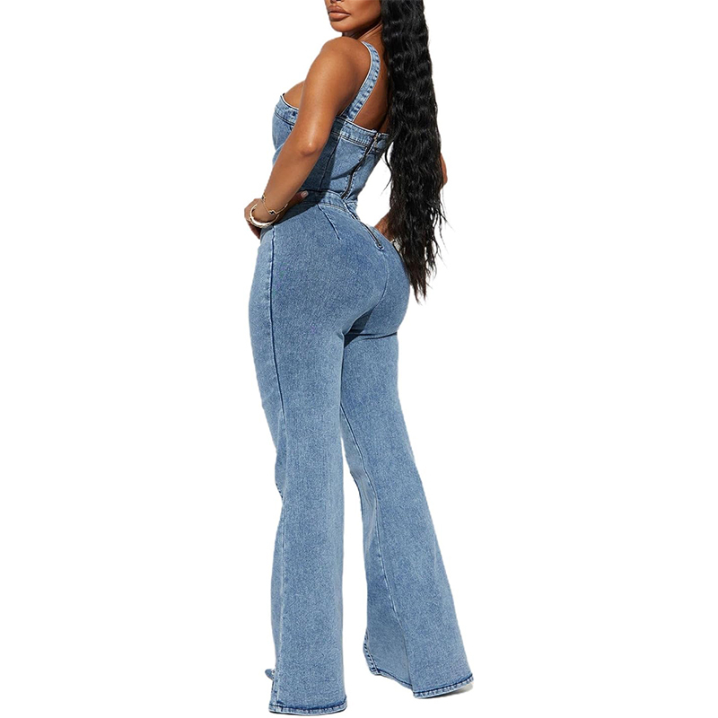 OEM ODM New Women's Denim Blue Jeans Playsuit Jumpsuit Overall Loose Plus Size Women's Jeans Denim Jumpsuit Manufacture