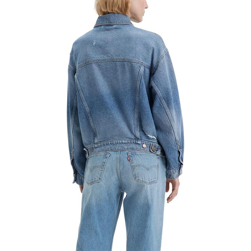 OEM ODM Hot Sale Autumn And Spring Plus Size Women's Denim Jean Jacket Turn Down Collar Pocket Loose Jacket