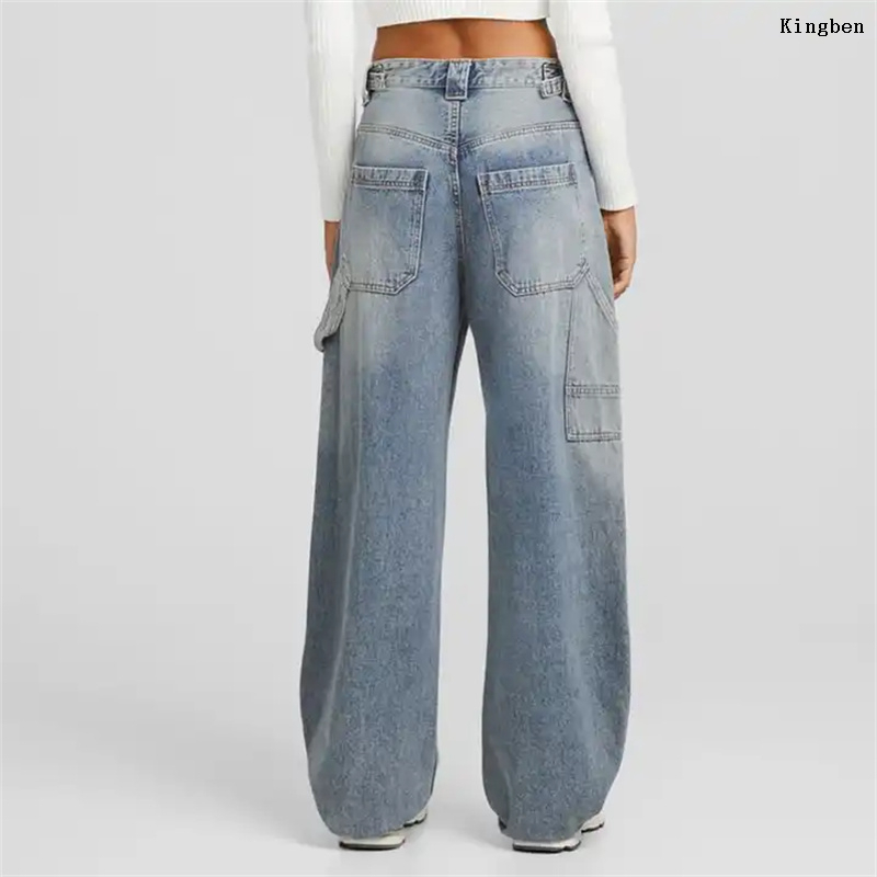 OEM ODM Women Denim Jeans Loose Jeans Low Waist Zip Fly Classic Straight Leg Jeans Factory