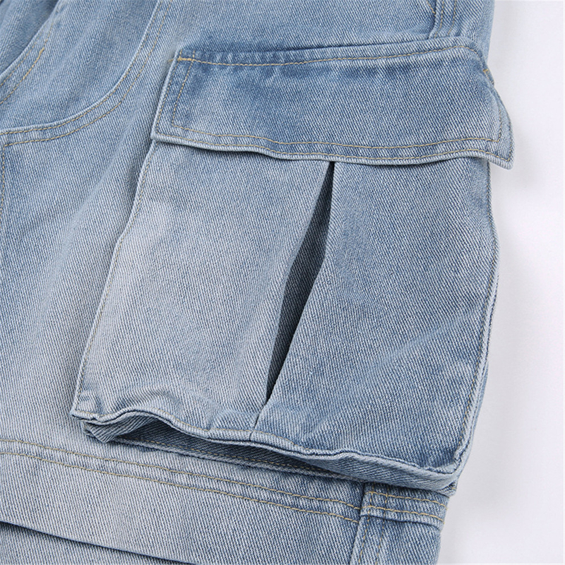Custom Logo OEM ODM Manufacturer Pocket Mid Waist Streetwear Baggy Denim Ladies Long Cargo Pant For Women Jeans Trousers