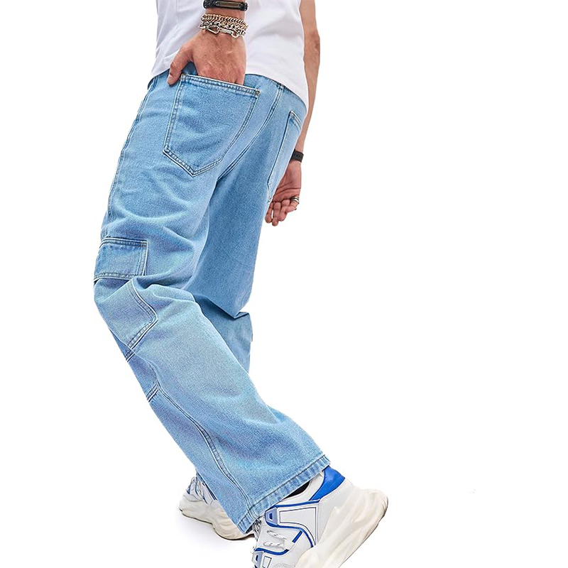 Welcome OEM ODM New Style Mens Straight Denim Cargo Pants Men Baggy Loose Blue Jeans With Side Pockets Jeans men