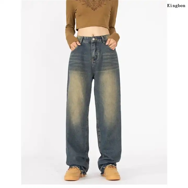 OEM ODM Casual Wide Leg Pants Woman High Waist Loose Straight Denim Pant Oversize Long Trousers Women Wide Leg Jeans Factory