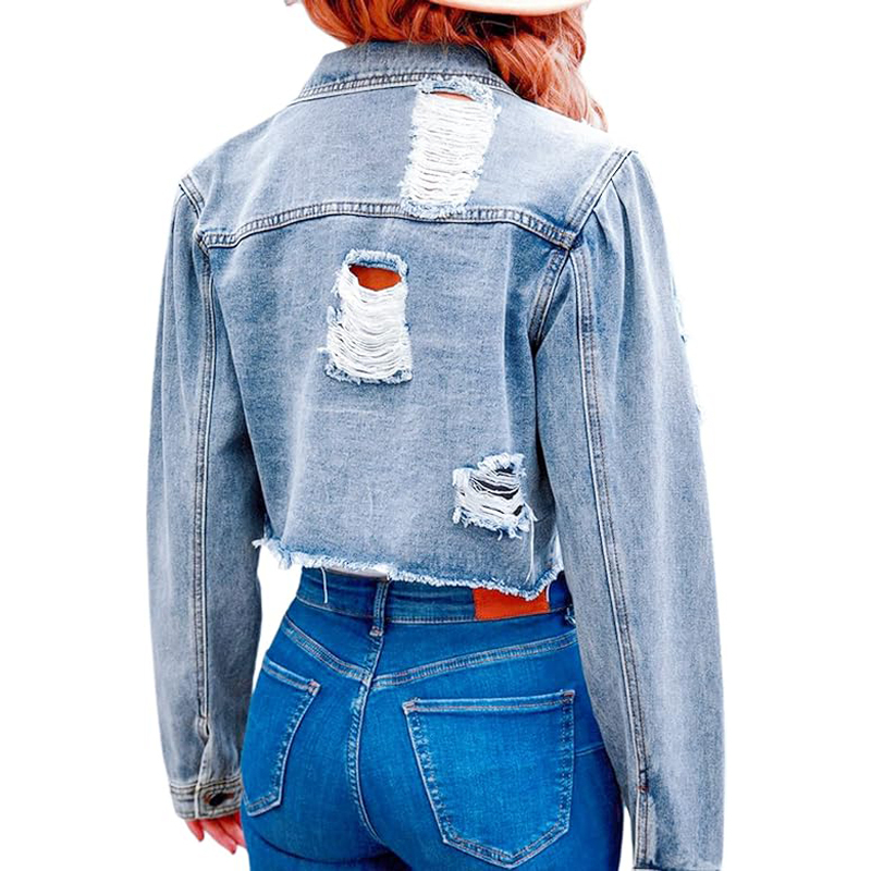 Welcome OEM ODM High Quality Oversized Short Denim Jackets Distressed Womens Jean Jacket Wholesale Denim Jackets Suppliers