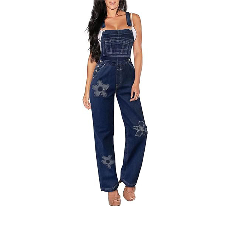 OEM ODM Custom New Design Women Casual Loose Denim Overalls Rompers Adjustable Straps Jeans Pants Jumpsuits with Pockets Jean Factory