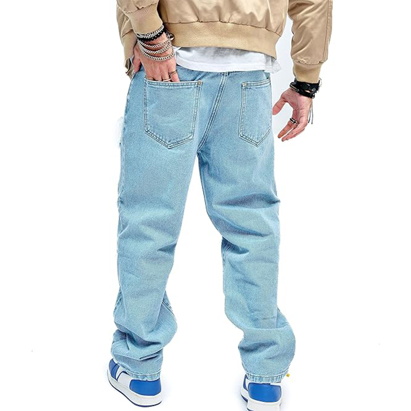 Welcome OEM ODM Hole Ripped Distressed Jeans for Men Straight Washed Hip Hop Loose Denim Trousers Casual Male Stacked Jean Pants Men