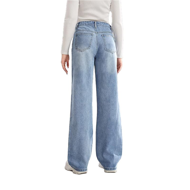 Welcome OEM ODM New Trendy Girls Jeans Zipper Fly Loose Pants Wide leg Soft Cotton Kids Toddler Denim Jeans