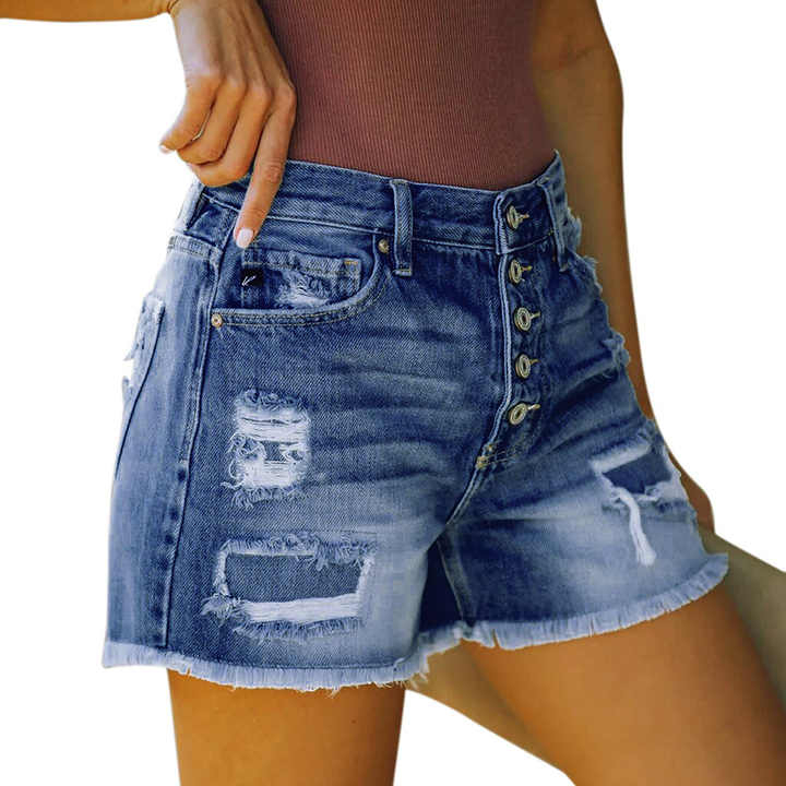 OEM ODM Summer Pocket Tassel Hole Ripped jeans Vintage Casual Comfort Denim Button Pants Women's Shorts Jeans