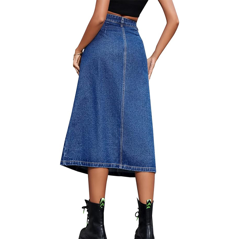 OEM ODM Mid Waist Women Custom Casual High Waist Button Stylish Long Midi Denim Jeans Skirt For Women Jeans Factory