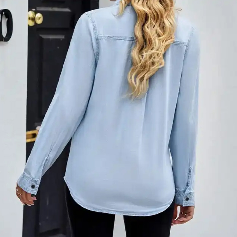 OEM ODM Hotsale Pure Cotton Denim Shirt 2023 New Commuter Loose Slimming Casual Fashion Long-sleeved Shirt For Women