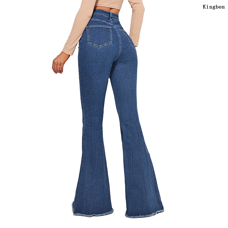 Welcome OEM ODM Hot Sale Women’s Mid High Waist Denim Jeans Fashionable Flared Jeans For Women Denim Manufacturer 