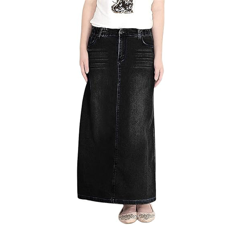 OEM ODM Wholesale Custom Cotton Ladies Blue Black Denim Long Jean Skirts Women A Line Casual Denim Skirt For Women