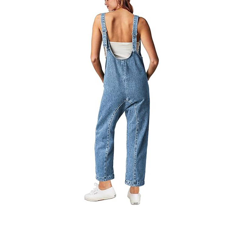 OEM ODM High Quality Denim Jumpsuits for Women Casual Sleeveless Loose Baggy Overalls Jeans Pants Jumpers with Pockets