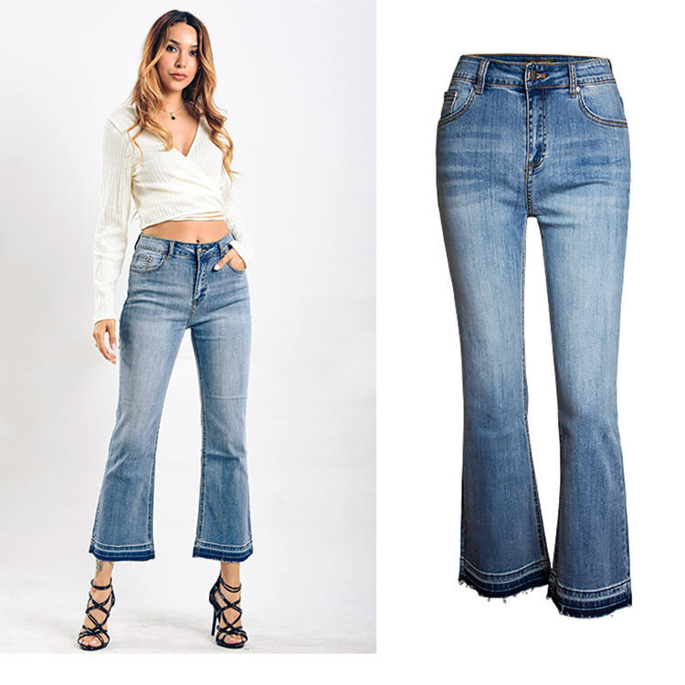 OEM ODM Bell Bottom Jeans for Women Denim Jeans Hot Sale Low Rise Denim Adult Woven Softener Full Length Women's Denim Pants Loose Factory