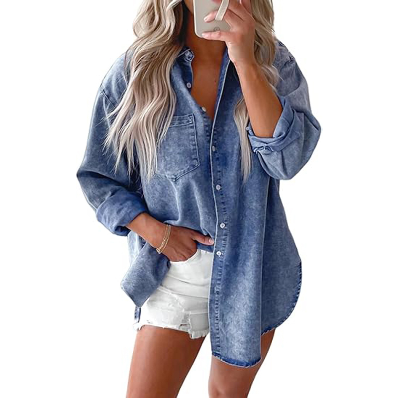 ODM OEM Fashion New Products Women's Tops Casual Loose Long Sleeve Women's Denim Shirts
