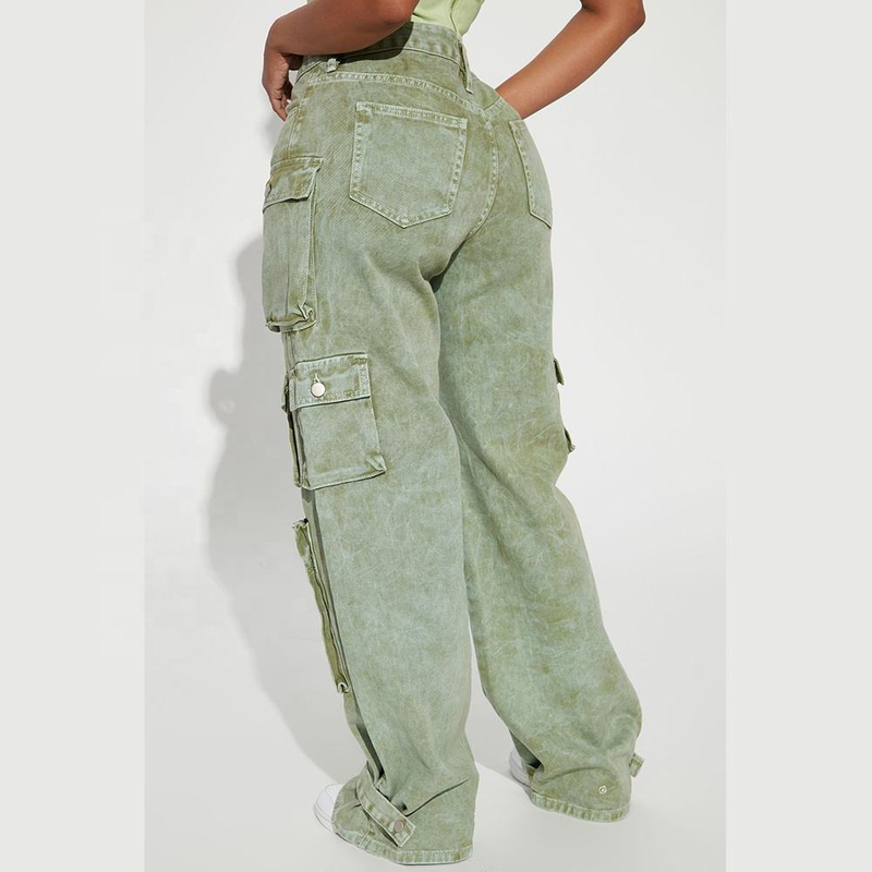 OEM ODM Manufacturer Pocket Low Waist Streetwear Baggy Denim Ladies Long Wide Cargo Pant For Women Jeans