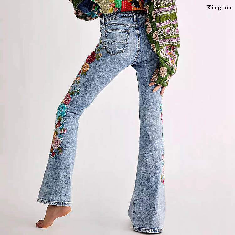 OEM ODM Wholesale Women’s Low Waist Denim Jeans Inwrought Fashionable Flared Jeans For Women Denim Manufacturer 