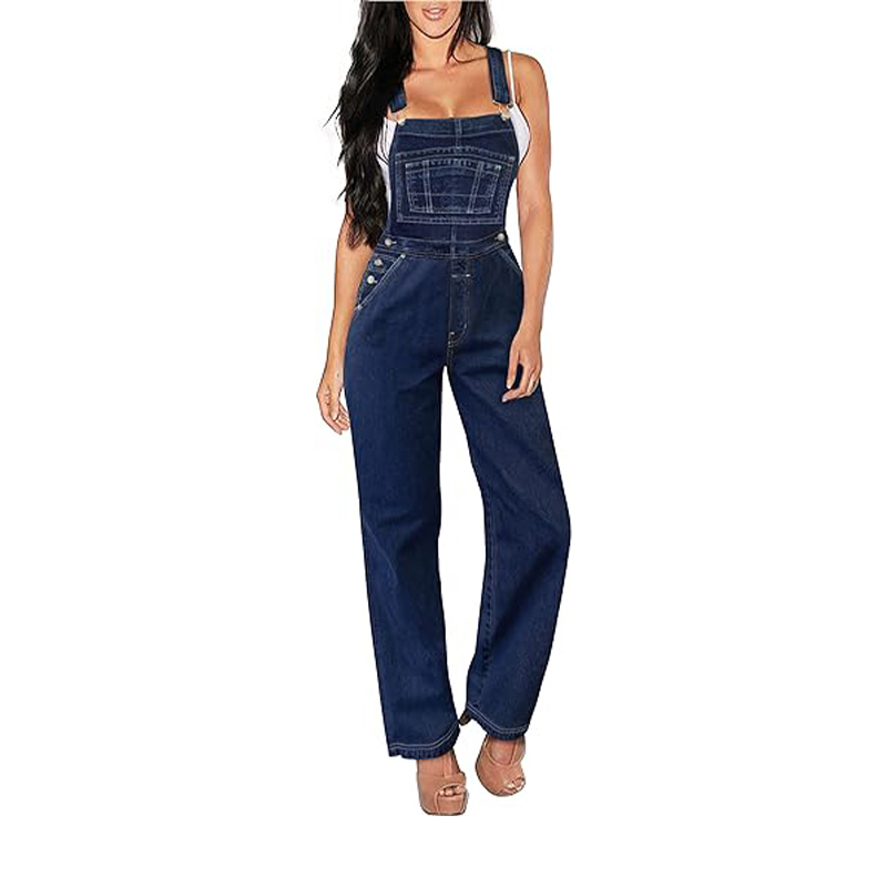 OEM ODM Custom New Design Women Casual Loose Denim Overalls Rompers Adjustable Straps Jeans Pants Jumpsuits with Pockets Jean Factory