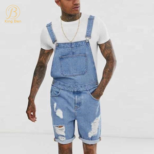 OEM ODM Mens Denim Shorts Overalls Jeans Casual Walkshort Summer Jumpsuit with Pockets Ripped design Jeans Factory