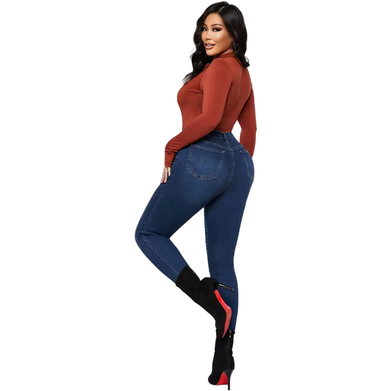 OEM ODM Women's Clothing Top Selling Stretch Cotton Denim Trousers Women's Jeans-Mid Waist 