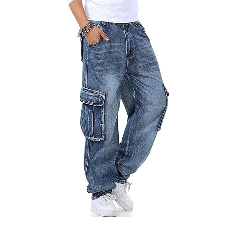 OEM ODM Custom 100% Cotton Denim Wholesale Multiple Cargo Pockets Baggy Jeans For Men
