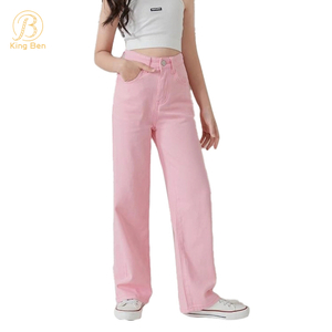 OEM ODM Wholesale Custom Cotton Casual Multi Colors Loose Child Pants Denim Girls Pants For Kids