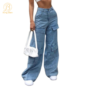 OEM ODM High Quality Women Multi Pocket Cargo Pants New Arrival Baggy Style Trouser Denim Cargo Jeans For Ladies