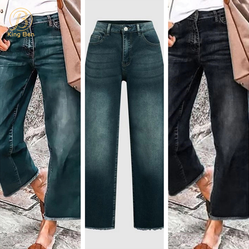 OEM ODM Women’s mid-waist tall washed jeans wide leg denim pants