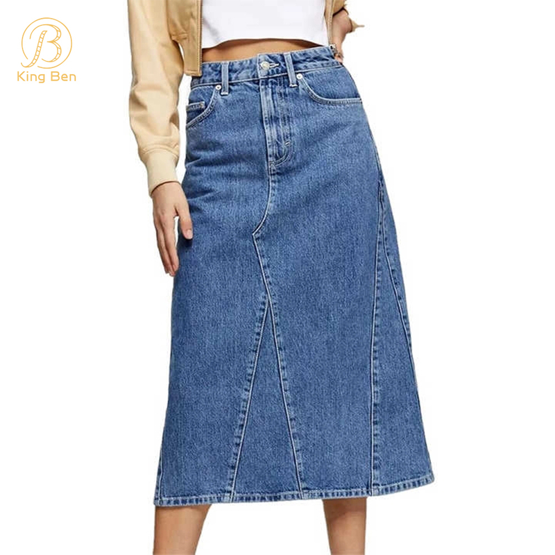 OEM ODM New Fashion High Waist Split Denim Skirt For Women Ladies A-line Mid Length Slim Fit Jeans Skirts Factory
