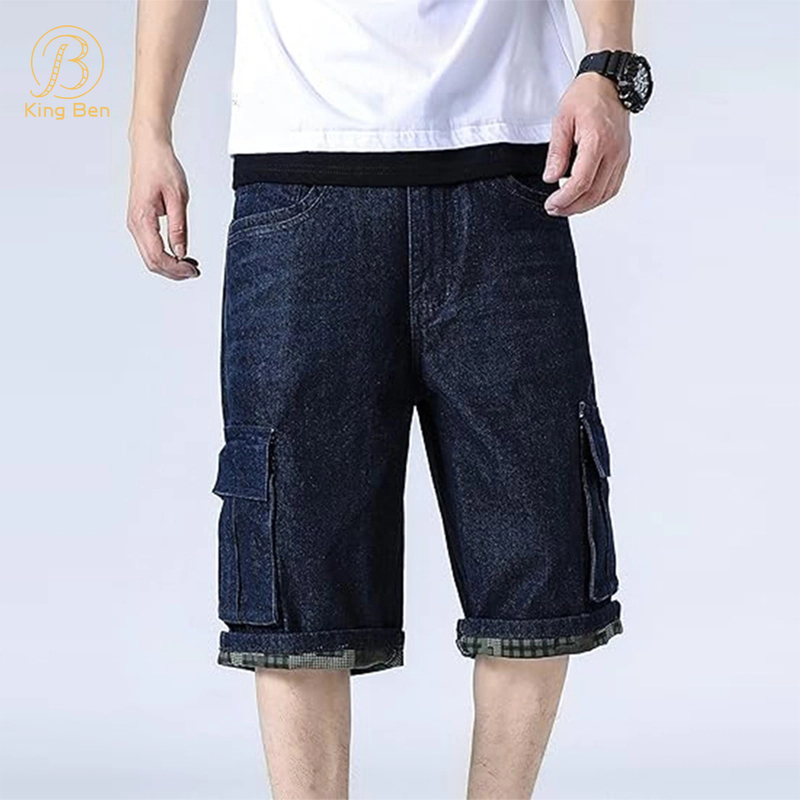 High Quality Mid Waist Customized Jeans Breathable Fit Baggy Jeans Short Plus Size Dark Denim Shorts With Pocket For Men