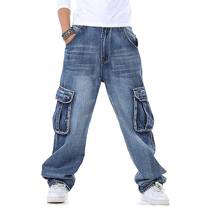 OEM ODM Custom 100% Cotton Denim Wholesale Multiple Cargo Pockets Baggy Jeans For Men