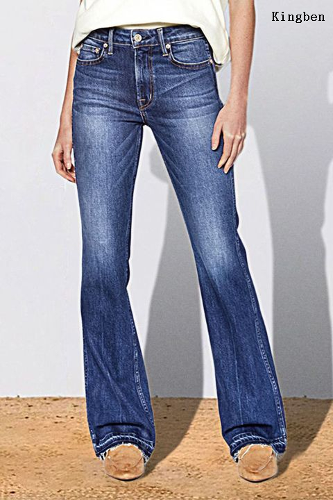 Welcome OEM ODM Vintage washed blue denim jeans flare jeans for women