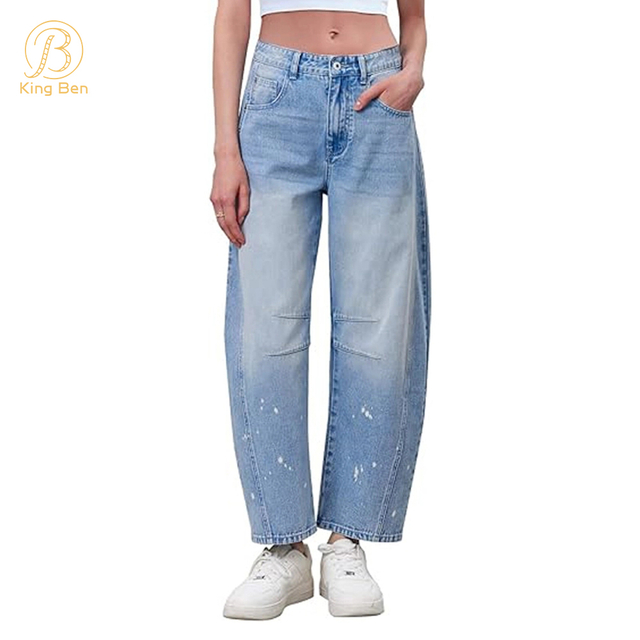 OEM ODM Women's Mom Jeans Women Casual Streetwear Workout Harem Boyfriend Mid Waist Jeans Ladies Denim Trousers Pants