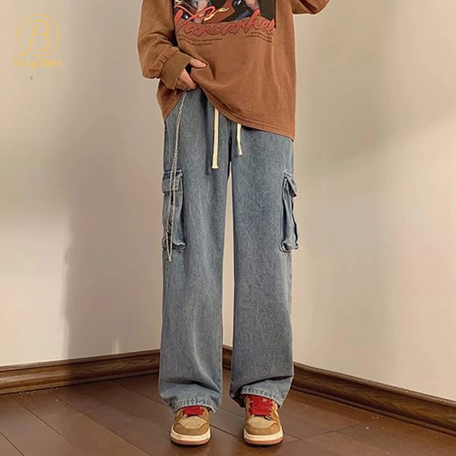 Welcome OEM ODM Custom Streetwear Hip Hop Oversize Wide Leg Jeans Pants Denim Cargo Pants Baggy Jeans Trousers For Men