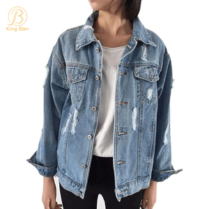 OEM ODM Denim jacket for women with button closure classic cut denim jacket oversized denim jacket