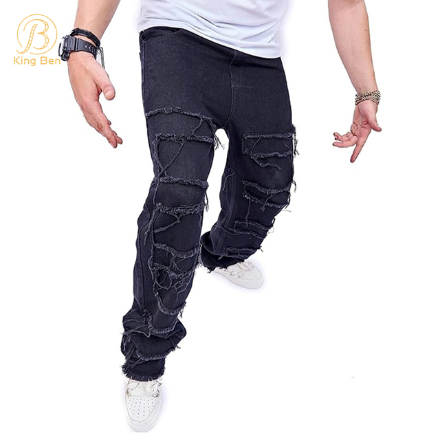 OEM ODM Streetwear Denim Jeans Men Manufacturer Wholesale Custom Distressed Jeans Loose Designer Stacked Jeans