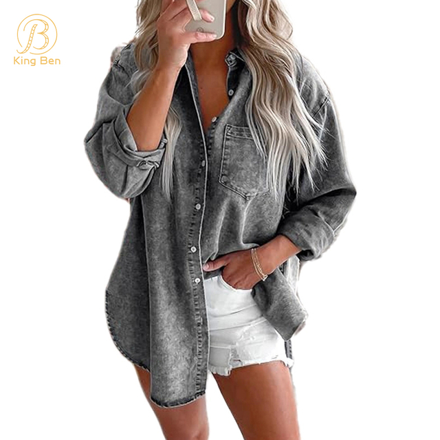 ODM OEM Fashion New Products Women's Tops Casual Loose Long Sleeve Women's Denim Shirts