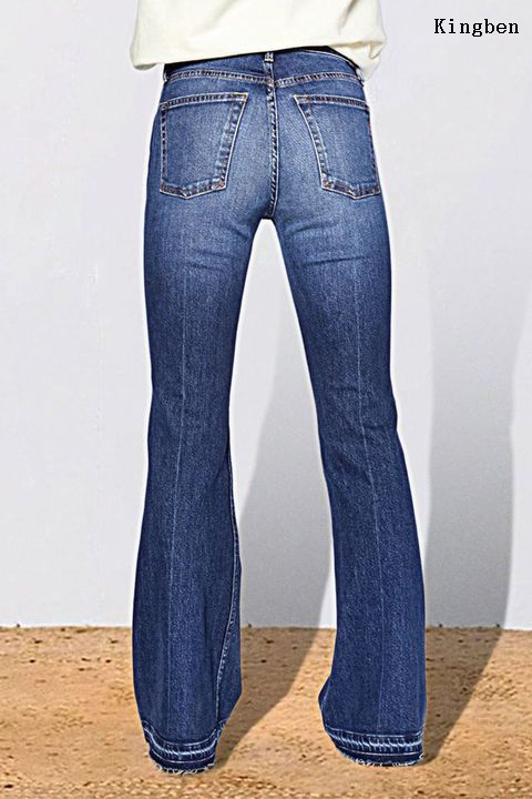 Welcome OEM ODM Vintage washed blue denim jeans flare jeans for women