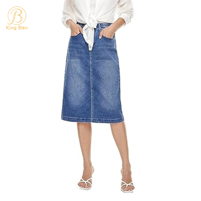 Welcome OEM ODM New Fashion High Waist Denim Skirt For Women Ladies A-line Mid Length Slim Fit Jeans Skirts Manufactures