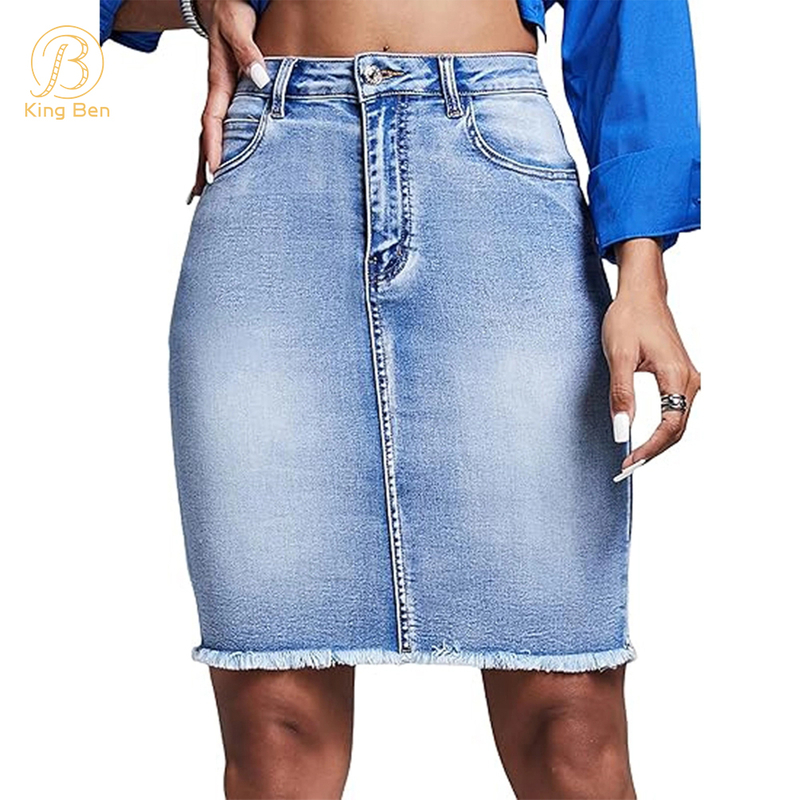 ODM OEM Summer Denim Skirt Wholesale Middle-Length Pencil Skirt Women Fashion Casual Denim Skirts For Women