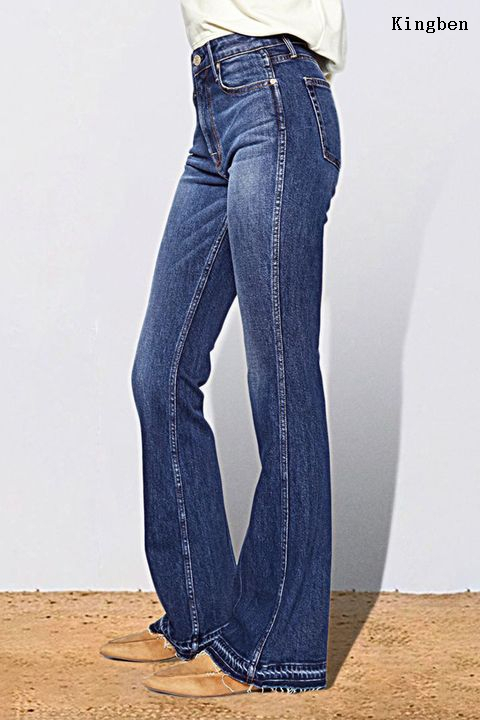 Welcome OEM ODM Vintage washed blue denim jeans flare jeans for women