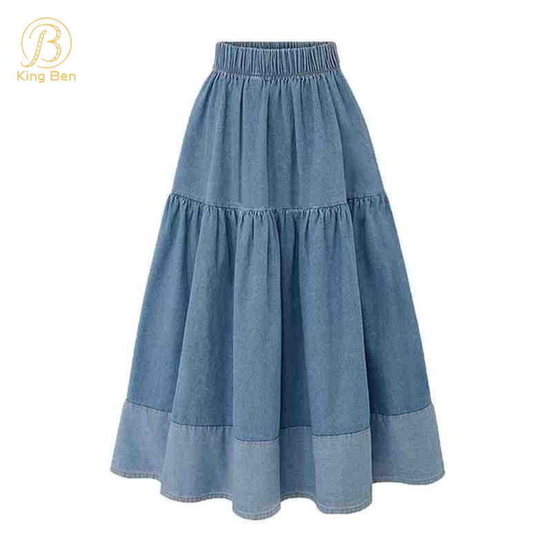 OEM ODM Wholesale Custom Cotton Ladies Blue Denim Long Jean Skirts Women Casual Denim Skirt For Women Jeans Manufacture