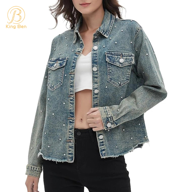 OEM ODM Women's Denim Jean Jacket Women Casual Outwear Jacket Denim Button Up Coat Denim Jacket For Ladies